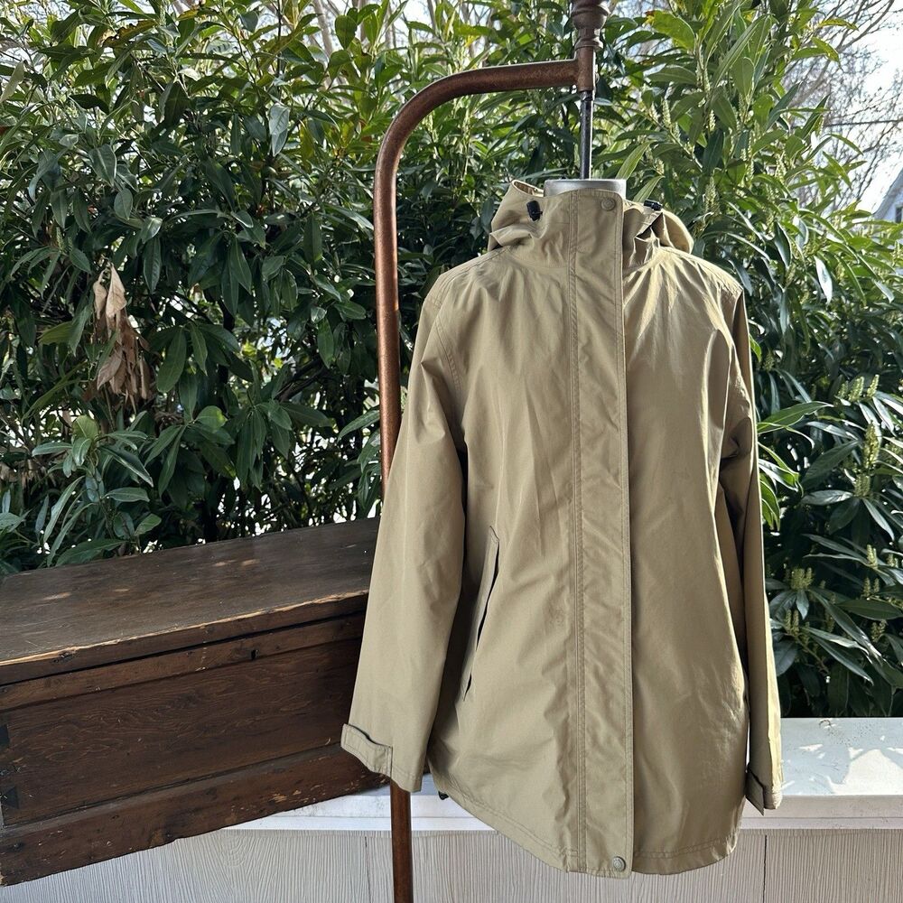 LL Bean Tan Rain Jacket Hooded Water Resistant Minimalist Outdoor Lightweight M